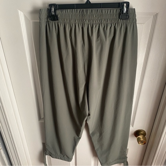 T by Talbots Olive Green Elastic Waist Thin Cropped Pant with Ankle Tie Medium - Picture 2 of 7